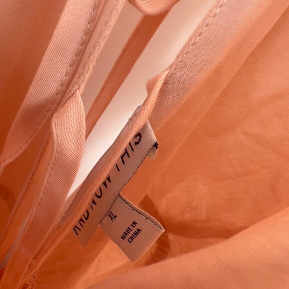 And Now This Peach Puff Sleeve Tie Trim Open Lace Up Back Summer Dress XL New - Picture 3 of 9